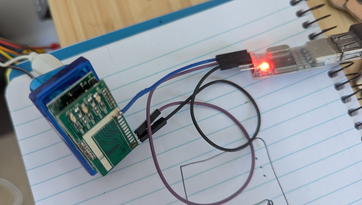 The scan tool wired to the USB serial adapter for testing